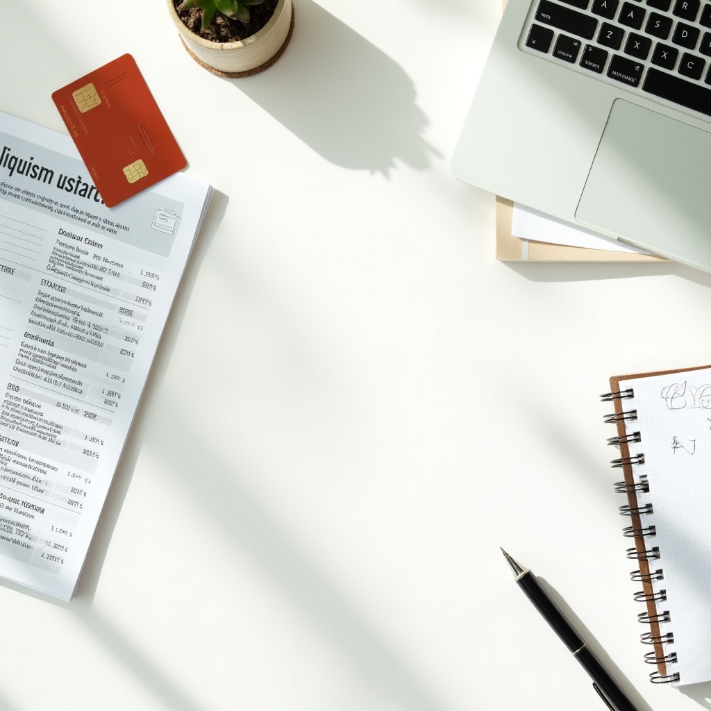 Credit card and financial documents on a desk
