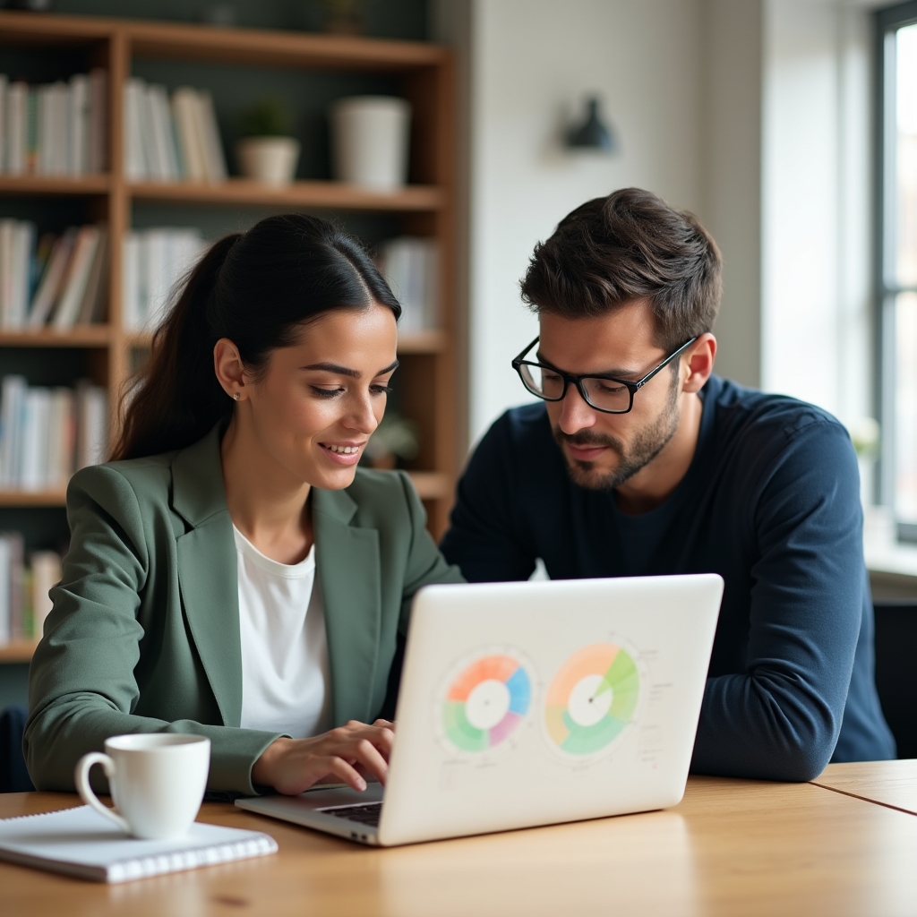 Young Mexican professionals discussing personal finance
