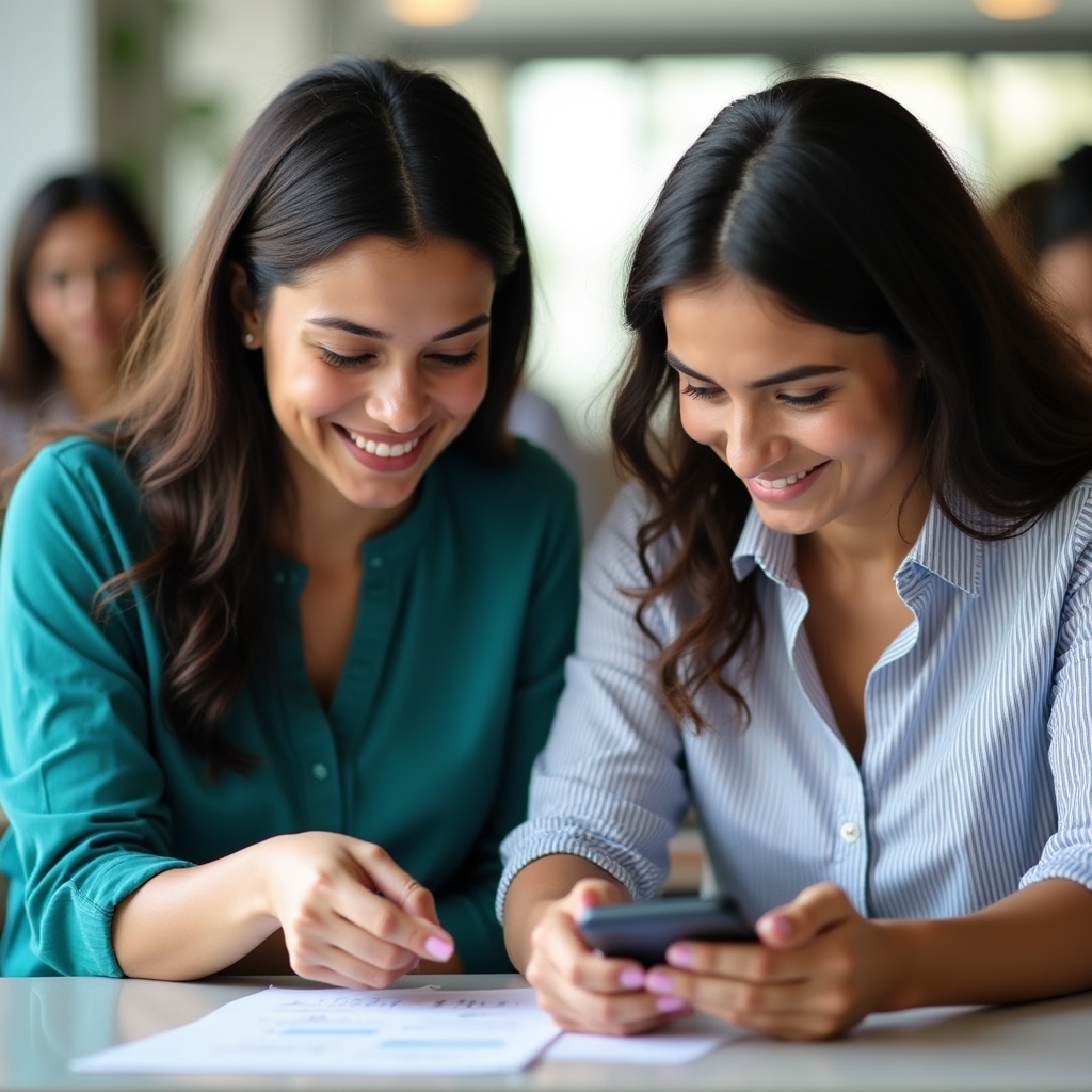 Workshop participants comparing savings tools and apps on their phones